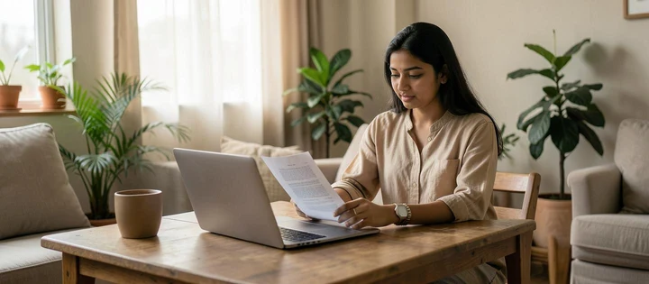Indian citizen reading legal guidance on a laptop at home